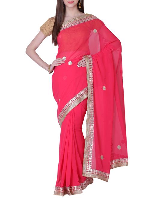 pink georgette gota patti saree with blouse - 13014970 - Very Small Image - 1