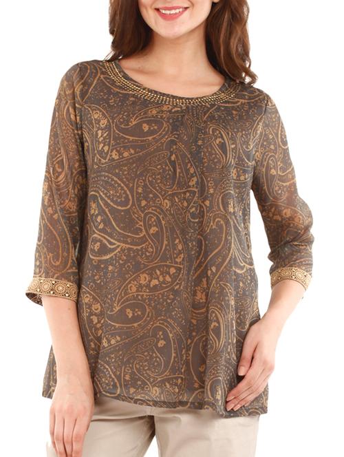 brown paisley printed embellished top - 1301501 - Very Small Image - 1