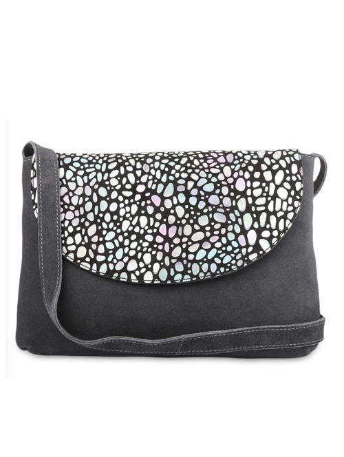 charcoal abstract suede and leather saddle sling bag - 1301548 - Very Small Image - 1