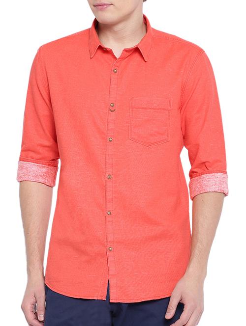 solid coral cotton casual shirt - 13017288 - Very Small Image - 1