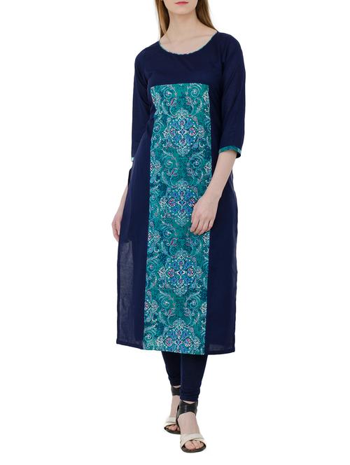 blue cotton long kurta - 13017905 - Very Small Image - 1