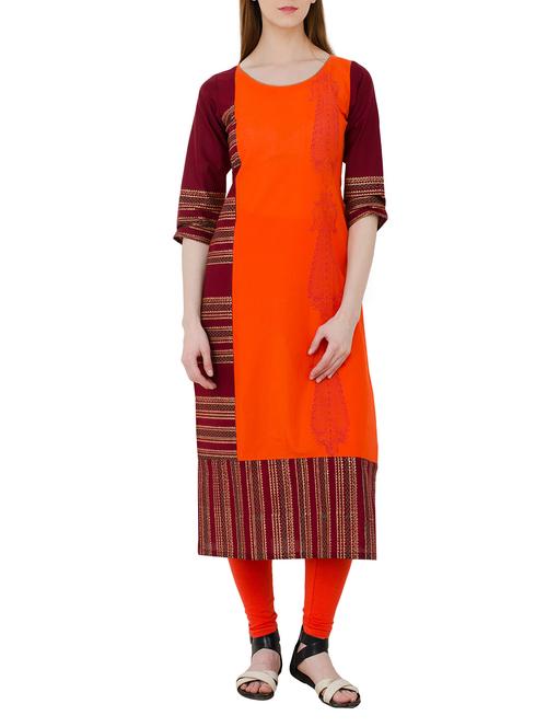 orange cotton long kurta - 13017913 - Very Small Image - 1