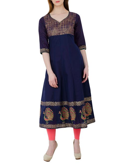 blue cotton anarkali kurta - 13017921 - Very Small Image - 1