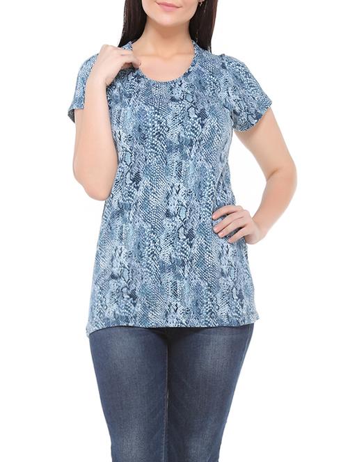 blue printed cotton regular tee - 13023169 - Very Small Image - 1