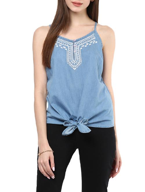 blue embroidered cotton regular top - 13023193 - Very Small Image - 1