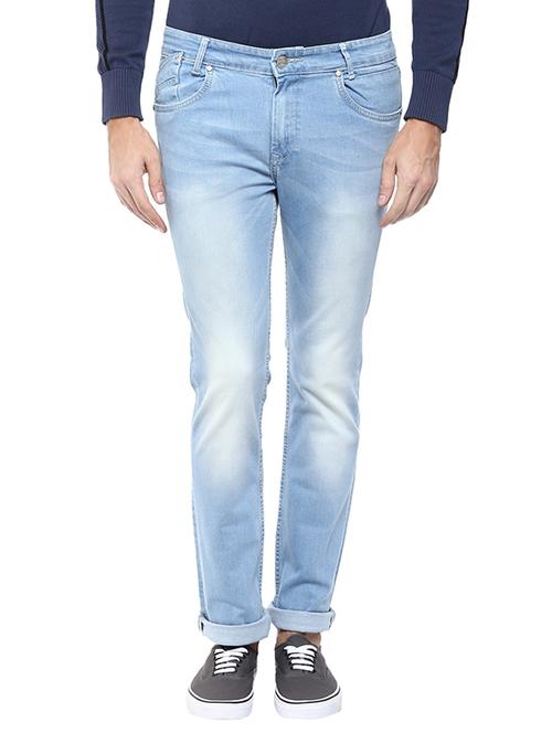 mufti mens light blue narrow fit mid rise jeans - 13023679 - Very Small Image - 1