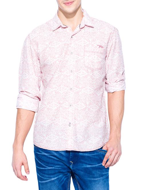 white and peach cotton printed casual shirt - 13024133 - Very Small Image - 1