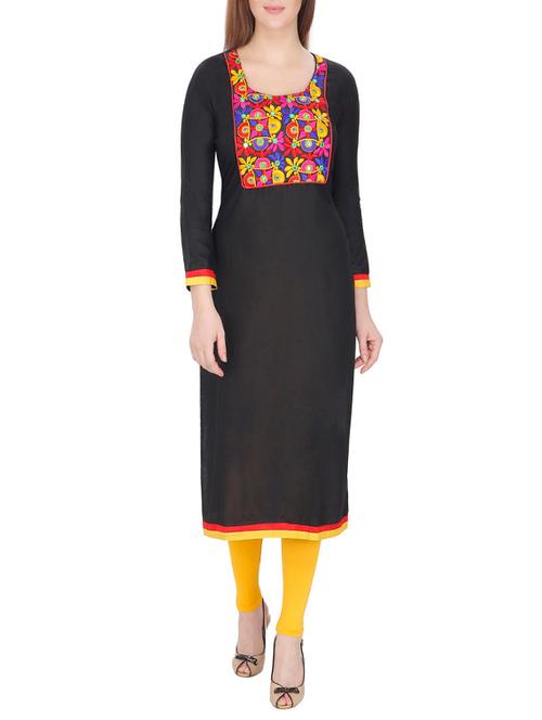 black rayon embroidered long kurta - 13024915 - Very Small Image - 1