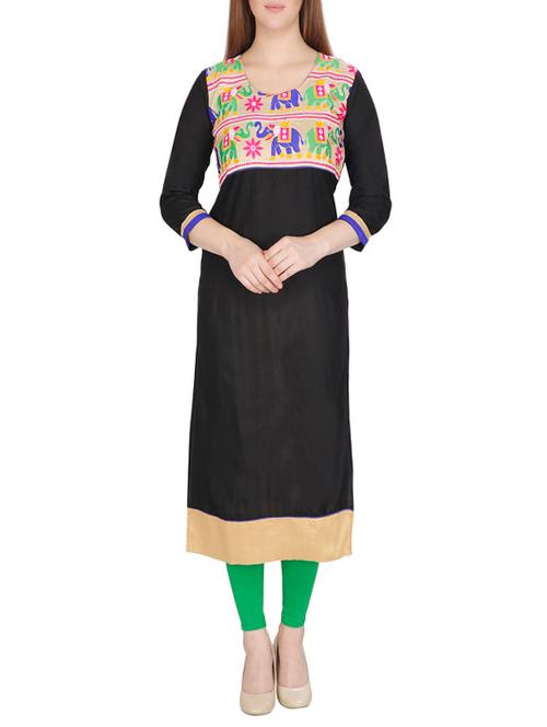 black rayon embroidered long kurta - 13024916 - Very Small Image - 1