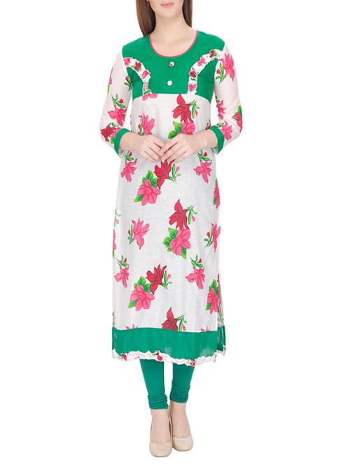 white cotton printed long kurta - 13024934 - Very Small Image - 1