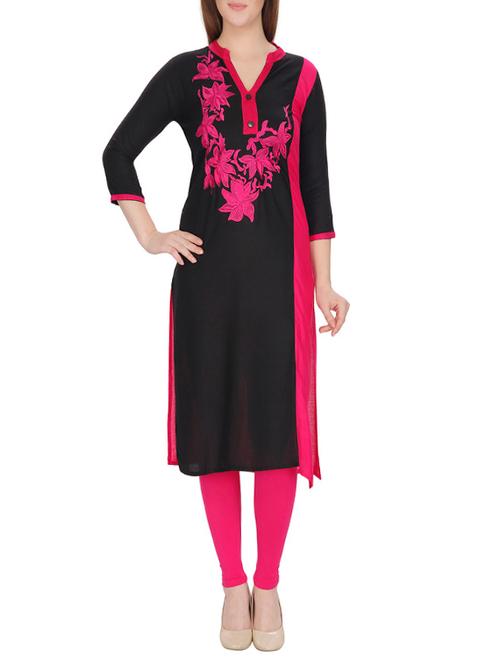 black rayon embroidered straight kurta - 13024935 - Very Small Image - 1
