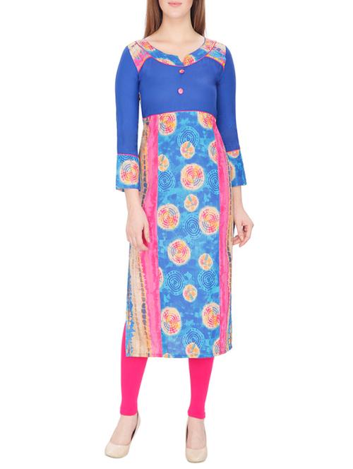 blue cotton printed long kurta - 13024941 - Very Small Image - 1