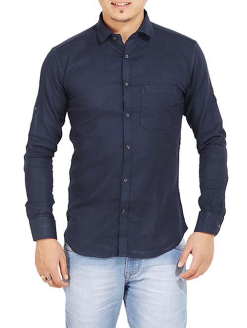 dark blue cotton casual shirt - 13026023 - Very Small Image - 1