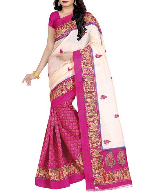 women's printed pink colored saree with blouse - 13026154 - Very Small Image - 1