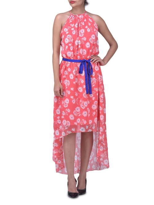 Pink Chiffon Print High-Low Dress - 1302680 - Very Small Image - 1