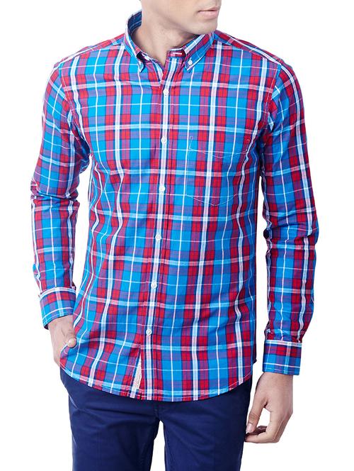 blue cotton checked casual shirt - 13027152 - Very Small Image - 1