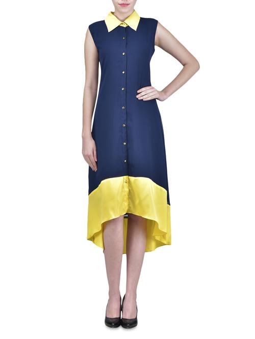 Blue Georgette High Low Kurta - 1302751 - Very Small Image - 1