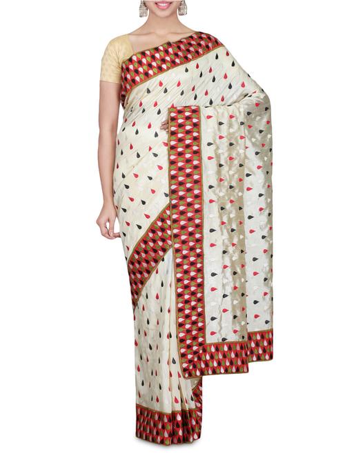 off white embroidered silk saree - 1303163 - Very Small Image - 1