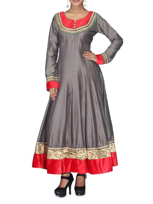 grey art chanderi cotton sequined kurta - 1303323 - Very Small Image - 1
