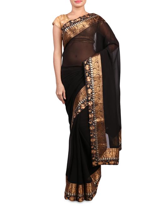 black embroidered georgette saree - 1303352 - Very Small Image - 1