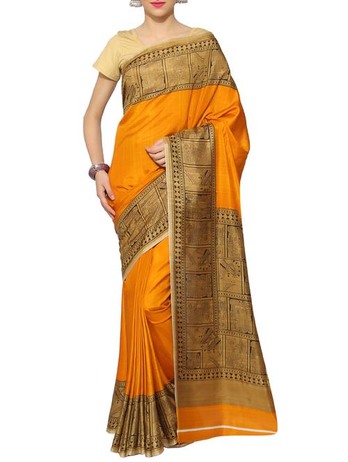 orange silk printed saree with blouse - 13044094 - Very Small Image - 1