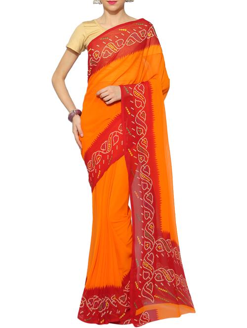 orange georgette bandhani saree with blouse - 13044098 - Very Small Image - 1