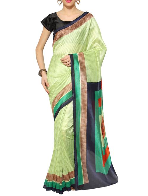 green cotton silk printed saree with blouse - 13044236 - Very Small Image - 1