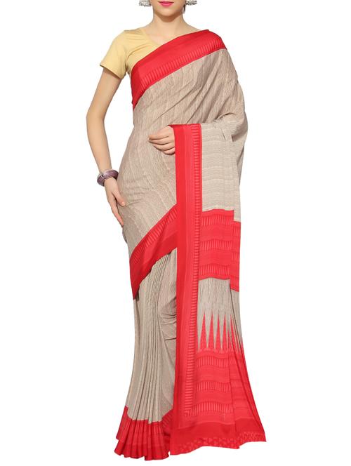 beige crepe printed saree with blouse - 13044240 - Very Small Image - 1