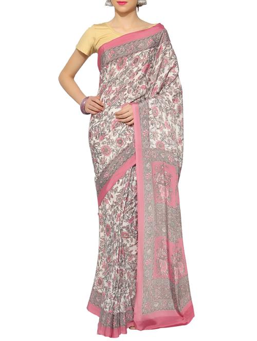 grey crepe printed saree with blouse - 13044241 - Very Small Image - 1