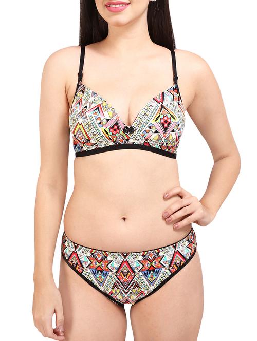 multicolored printed lace bra and panty set - 13046249 - Very Small Image - 1