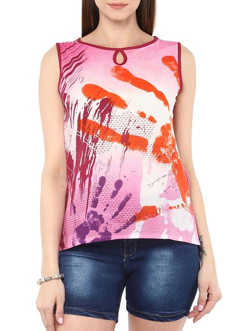 key hole neck graphic print top - 13046684 - Very Small Image - 1