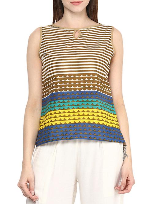 key hole neck striped top - 13046685 - Very Small Image - 1