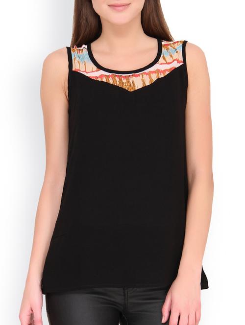 black printed poly georgette regular top - 13047994 - Very Small Image - 1
