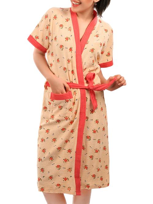 orange cotton floral print bathrobe - 13048554 - Very Small Image - 1