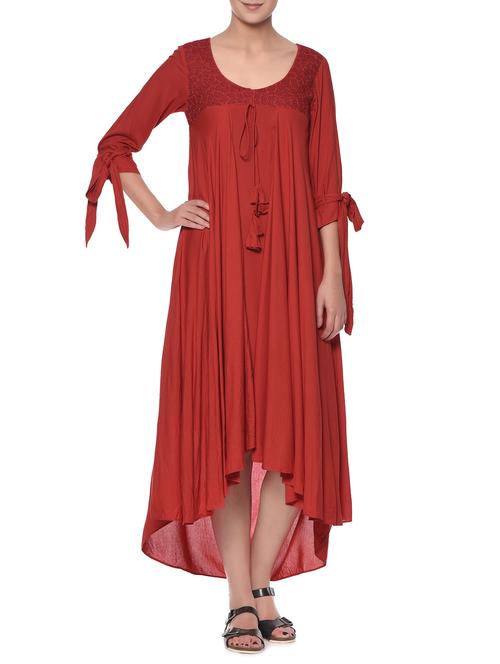 red layered rayon high low dress - 13049774 - Very Small Image - 1