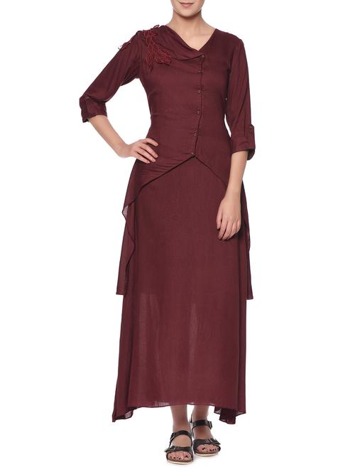 maroon asymmetrical double layer jacket dress - 13049777 - Very Small Image - 1