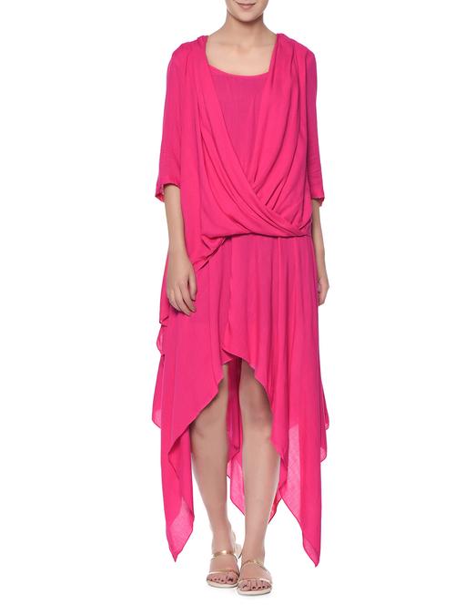 solid fuchsia rayon asymmetrical top and skirt set - 13049791 - Very Small Image - 1