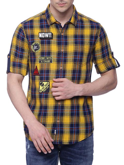 yellow cotton checked casual shirt - 13051221 - Very Small Image - 1