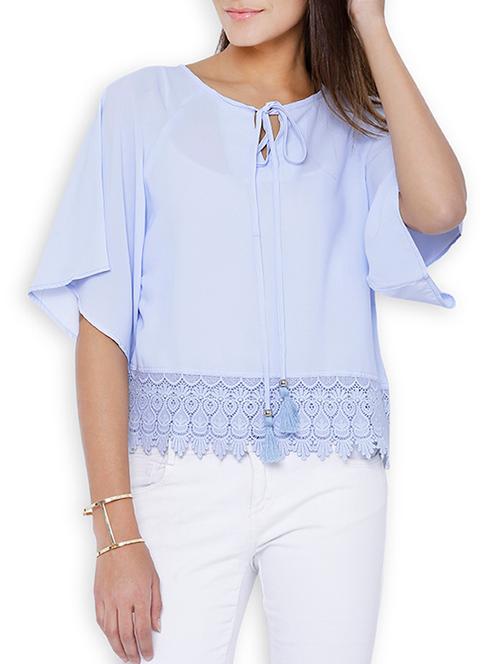 lace trim tie neck top - 13053366 - Very Small Image - 1