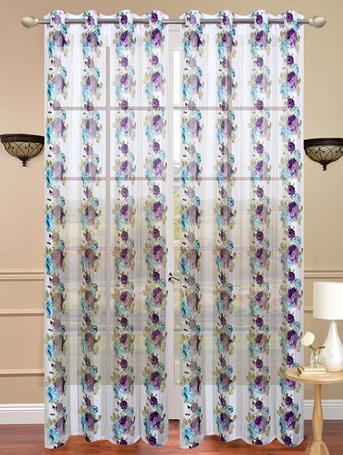 homefab india set of 2 tissue floral semi-transparent purple window curtain -5ft - 13054901 - Very Small Image - 1