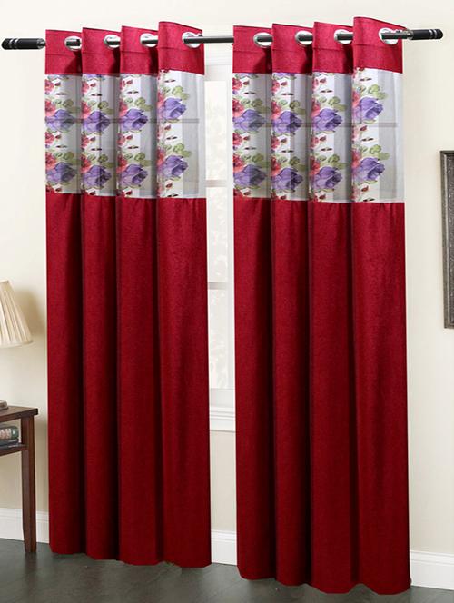 homefab india set of 2 floral maroon window curtain - 5 ft - 13054902 - Very Small Image - 1