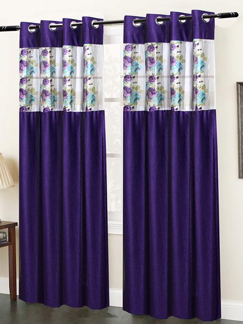homefab india set of 2 floral purple window curtain - 5 ft - 13054906 - Very Small Image - 1