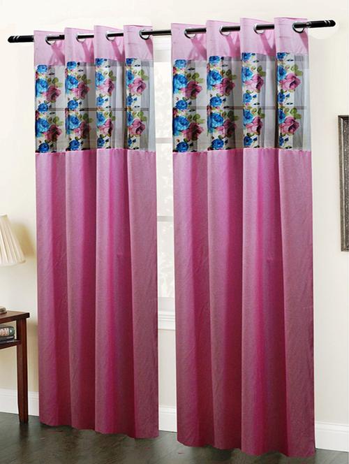homefab india set of 2 floral pink window curtain - 5 ft - 13054907 - Very Small Image - 1