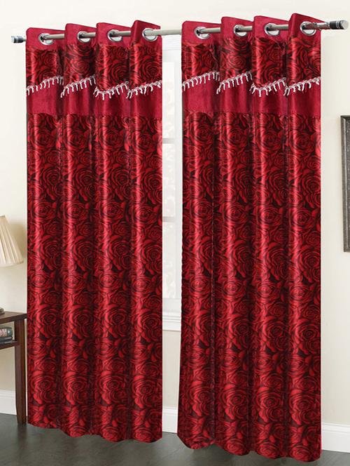 homefab india set of 2 designer rose red window curtain - 5 ft - 13054913 - Very Small Image - 1