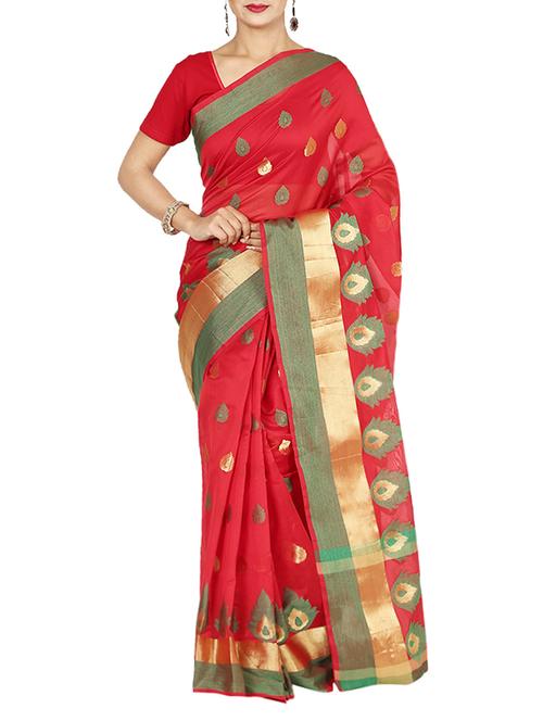 zari motifs woven saree with blouse - 13056352 - Very Small Image - 1