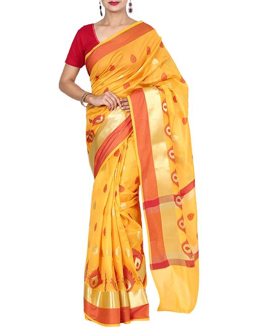 yellow woven silk blend saree with blouse - 13056353 - Very Small Image - 1