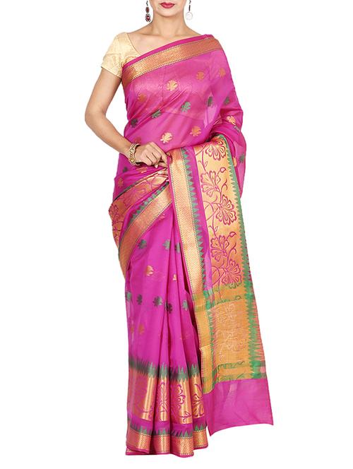 zari motifs woven saree with blouse - 13056358 - Very Small Image - 1