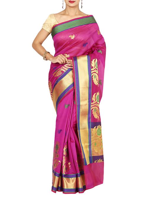magenta silk blend woven saree with blouse - 13056366 - Very Small Image - 1