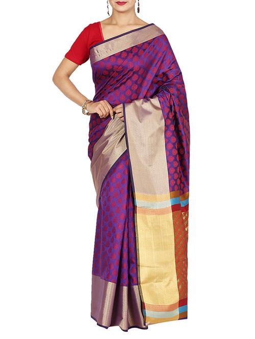 purple silk blend woven saree with blouse - 13056367 - Very Small Image - 1