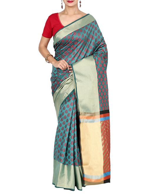 zari motifs woven saree with blouse - 13056369 - Very Small Image - 1